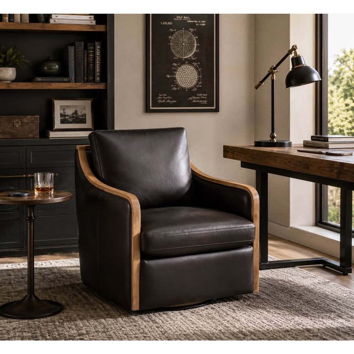 Birch Lane Grayton Genuine Leather Swivel Chair – $999 Retail – Open Box – Delivery Available