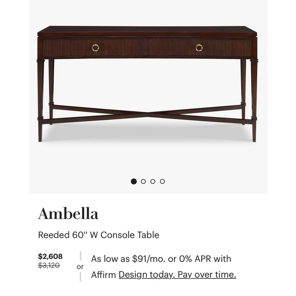 New Ambella Home Collection 60” Console Table - Walnut $3100 Retail “open box” Delivery Available