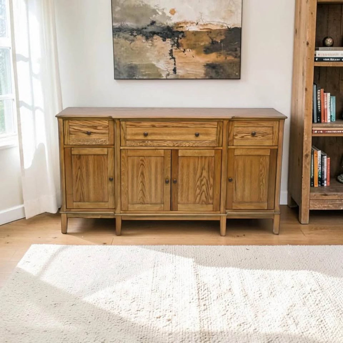 65” Solid Wood Sideboard / Storage Cabinet – Oak Finish | DELIVERY AVAILABLE