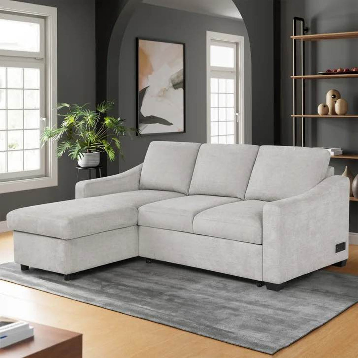 Costco Coddle Aria Sleeper Sofa with Reversible Chaise | Beige Sectional Sleeper | Storage Chaise