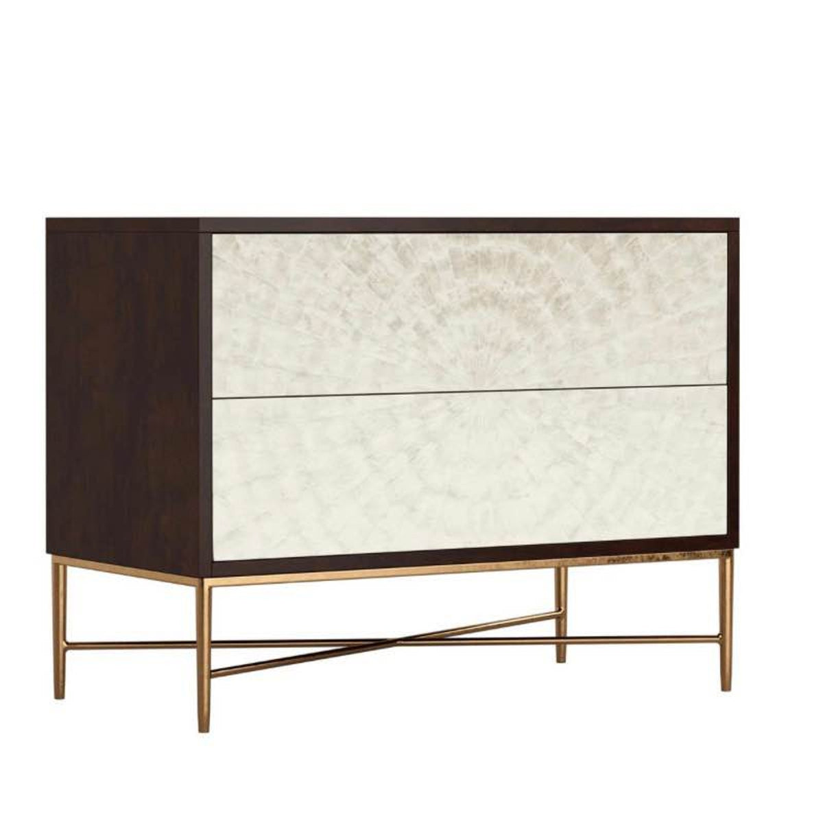 Bernhardt Adagio Bachelor’s Chest / Luxury Nightstand – Capiz Inlay & Brass Base Delivery Available