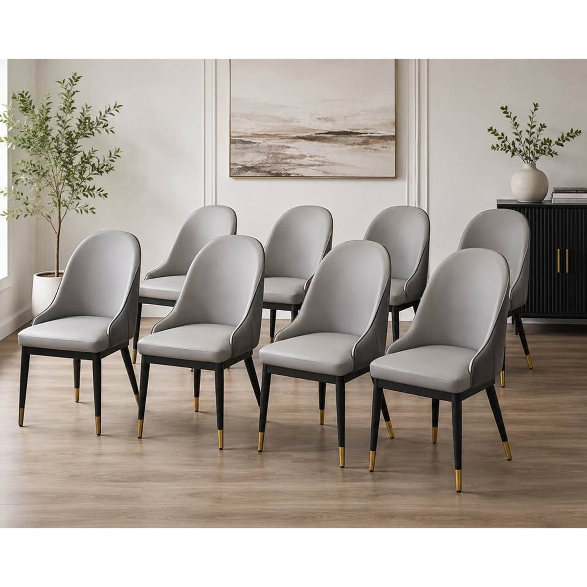 New Set of 8 Dining Chairs Gray Black Gold – $800 Retail – Open Box – Delivery Available