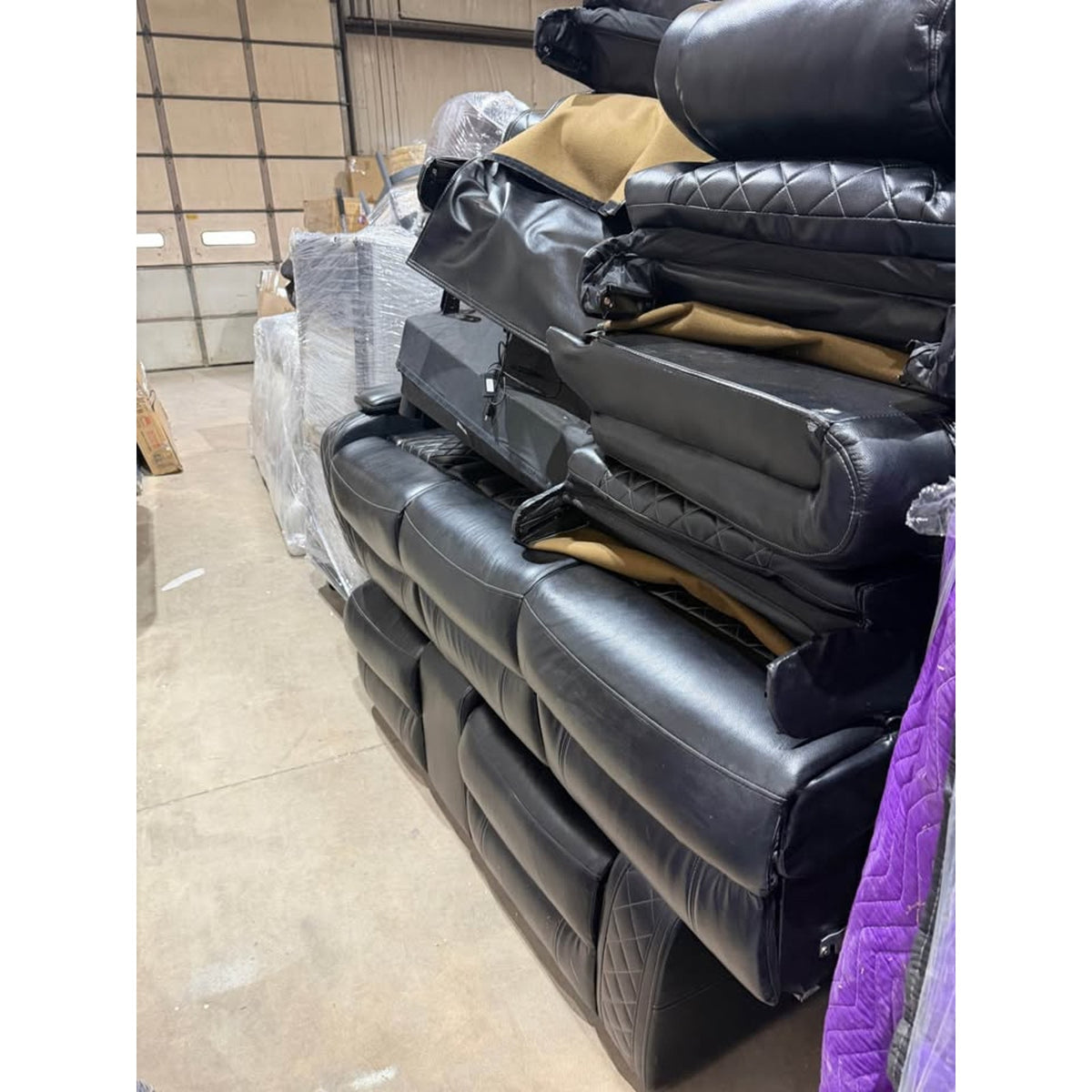 Black Power Reclining Home Theater Sectional | LED Lighting | Cupholders | Faux Leather | Delivery