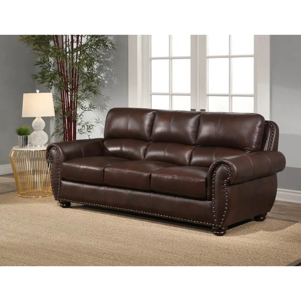 New 85” Genuine Leather Rolled Arm Sofa – New Open Box - Delivery Available