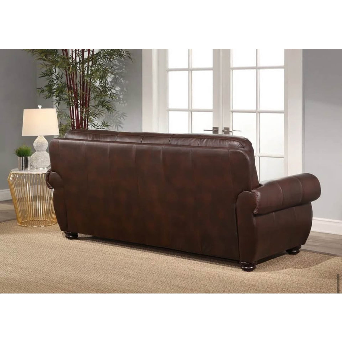 New 85” Genuine Leather Rolled Arm Sofa – New Open Box - Delivery Available