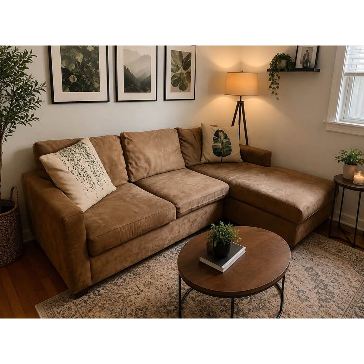 Brown Micro-Suede Sectional Sofa with Chaise – Cleaned – Delivery Available