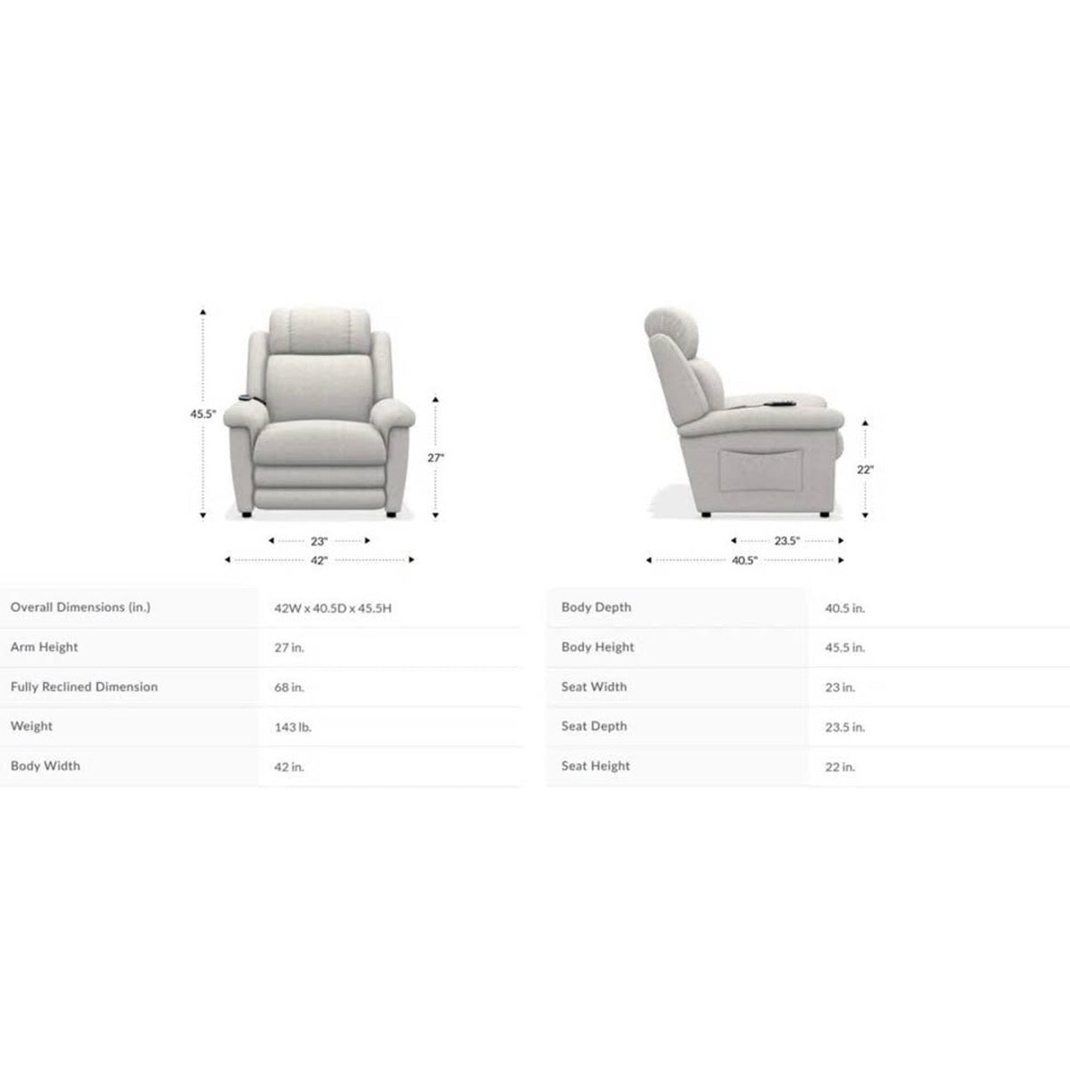 La-Z-Boy Clayton Power Lift Recliner | Heat & Massage | iClean Fabric | Gray - Delivery Available