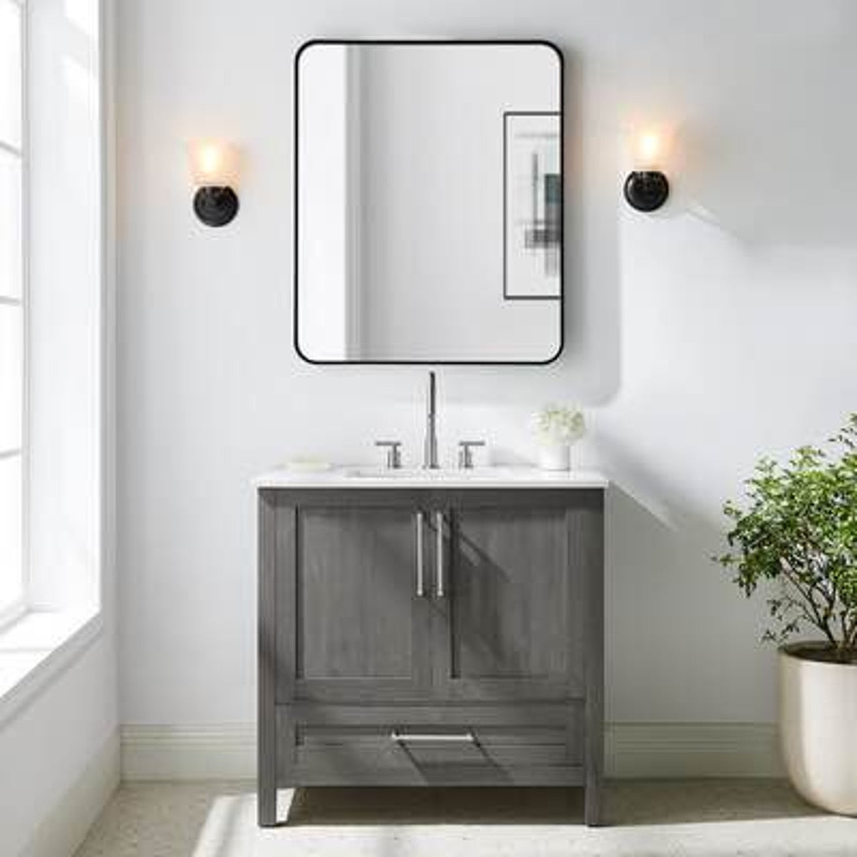 New 36” Grey Bathroom Vanity w/ White Stone Top – Open Box - Delivery Available
