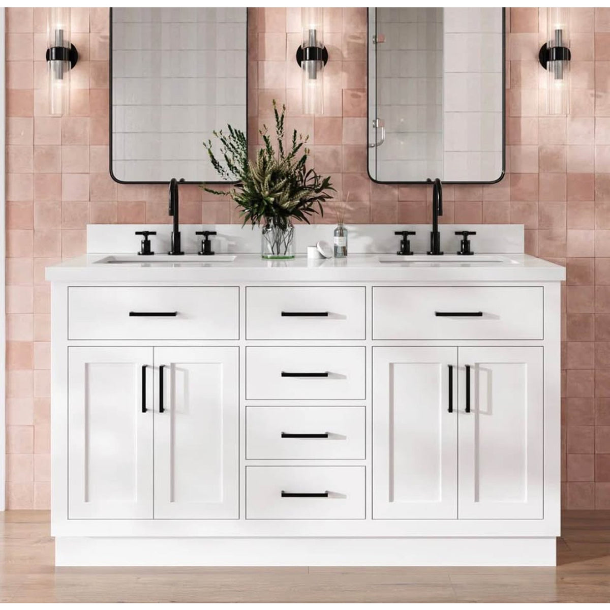 New White 60” Solid Wood Double Vanity – $3,975 Retail – Delivery Available