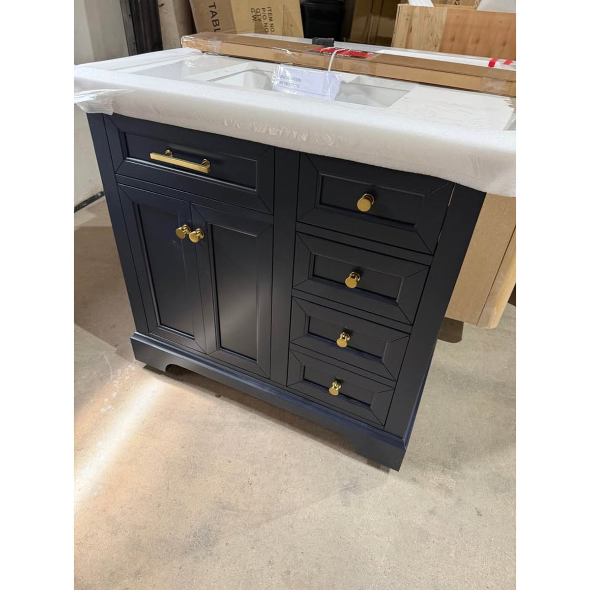 36” Navy Blue Bathroom Vanity with Marble-Look Sink Top – New Open Box - Delivery Available