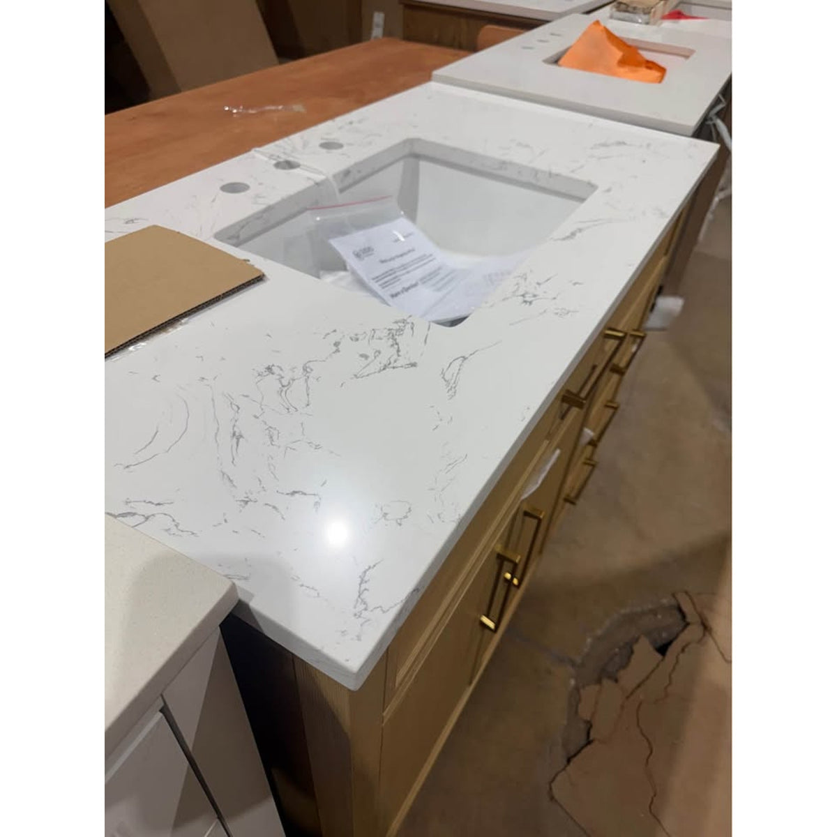 New 42” Natural Wood Bathroom Vanity with White Stone Top – New Open Box - Delivery Available