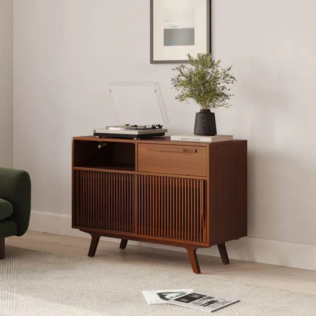 New Article Jokuna 48” Vinyl Media Unit – Walnut – $999 Retail – Delivery Available