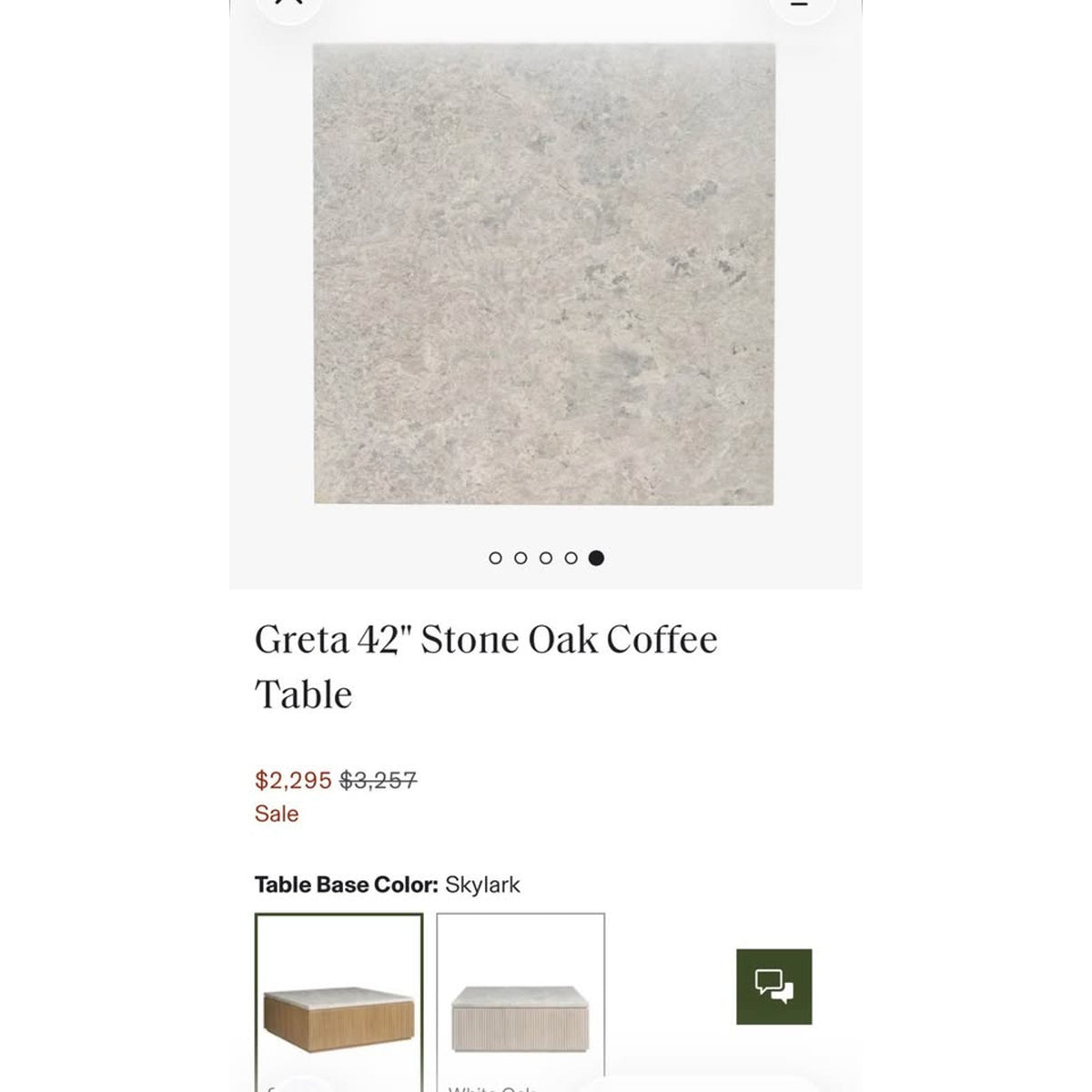 42” Square Stone Oak Coffee Table