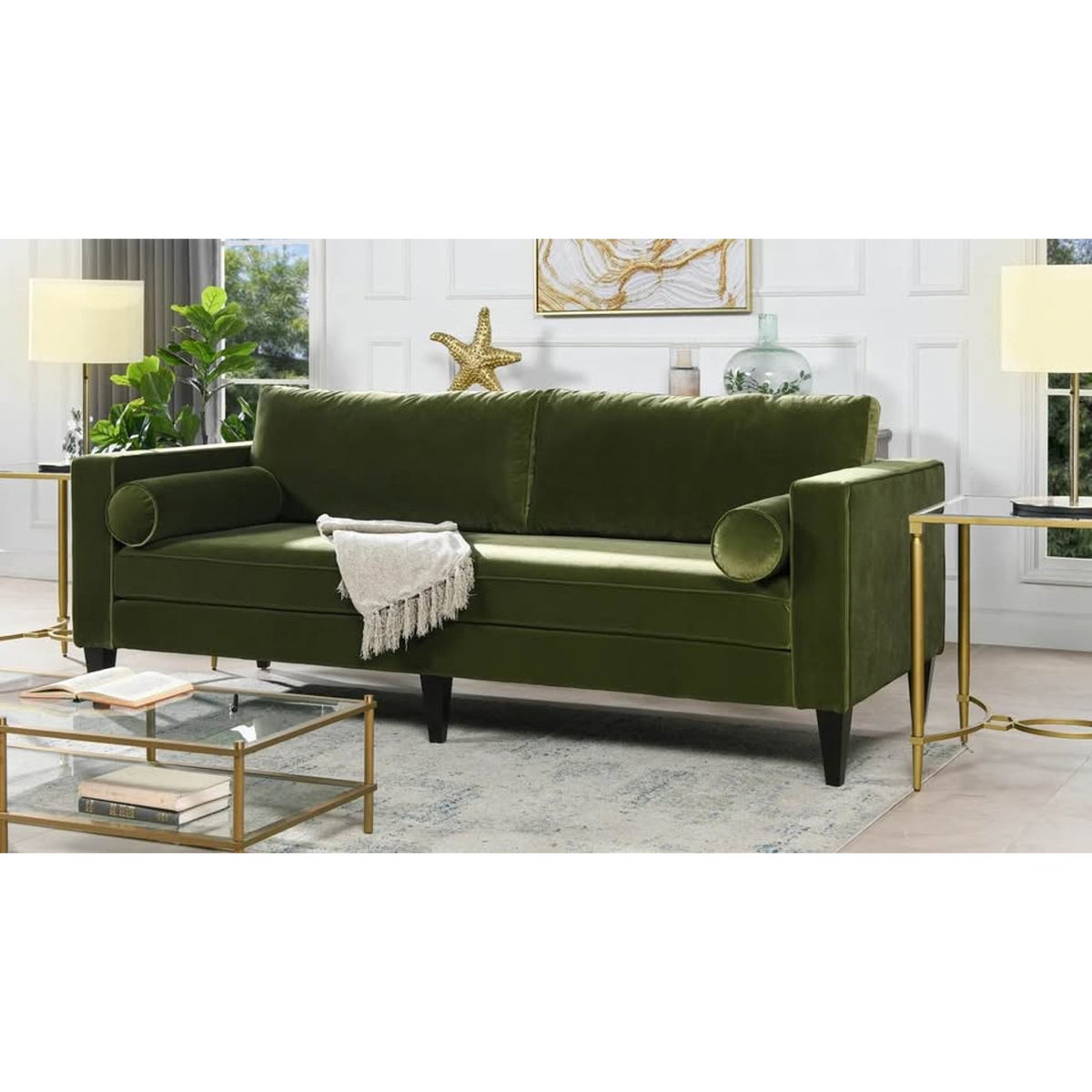 84” Olive Green Velvet Sofa | RETAIL $1,249 | DELIVERY AVAILABLE