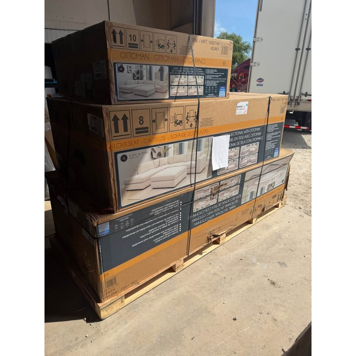 East & Vine Andee Fabric Sectional with Ottoman | Ivory Boucle | Costco Exclusive | New In Box