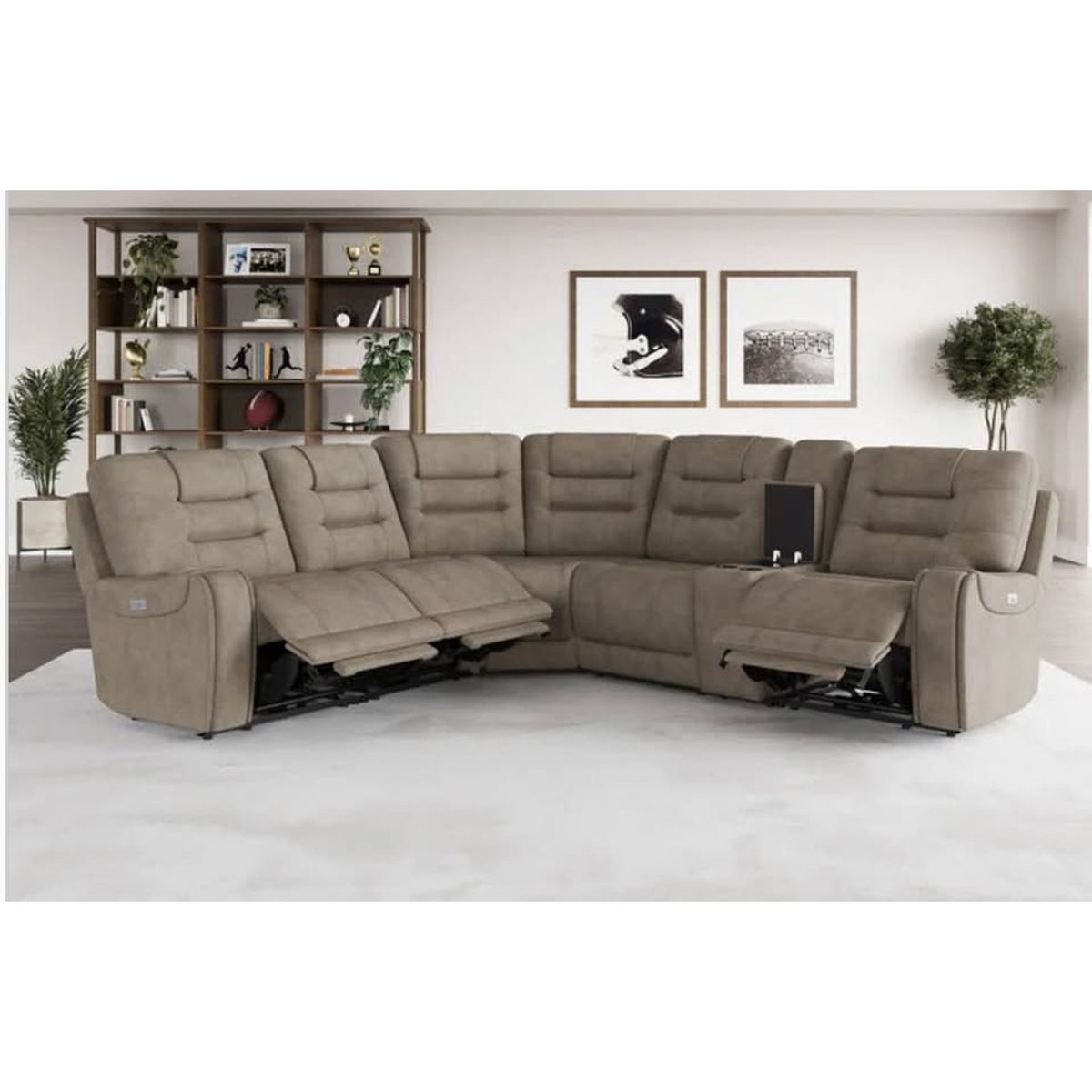 Barcalounger Carmelo Light Brown Power Reclining Sectional | Power Headrests | Zero Gravity Recliner