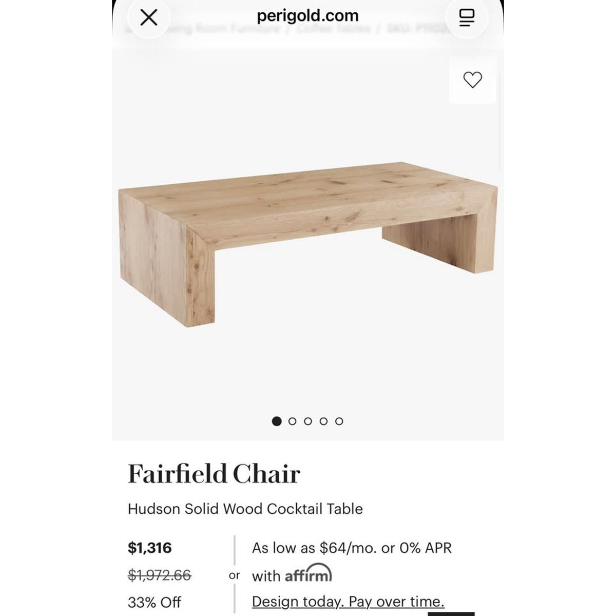 New Fairfield Chair Hudson 64” Reclaimed Wood Coffee Table – Retail $1,973 – Delivery Available