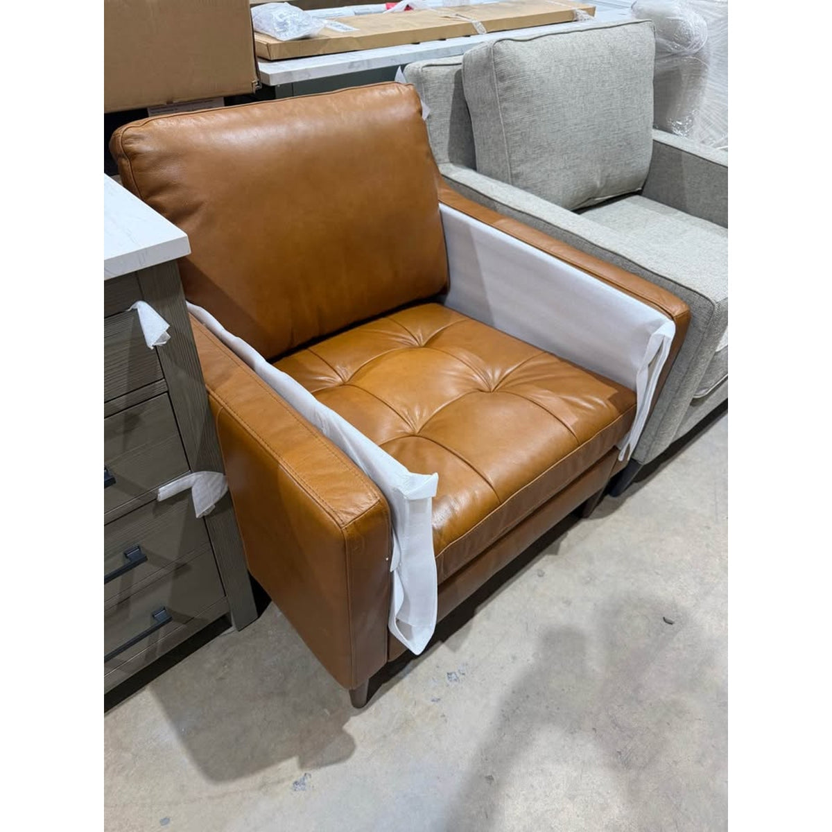 New Joss & Main Leather Arm Chair - Cognac Leather “open box” $900+ Retail - Delivery Available