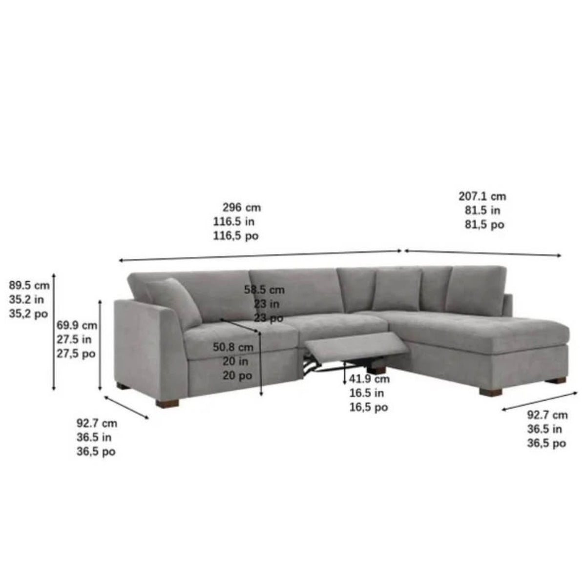 New Thomasville Miles Gray Power Sectional w/ Chaise | $1,699 Retail | Delivery Available