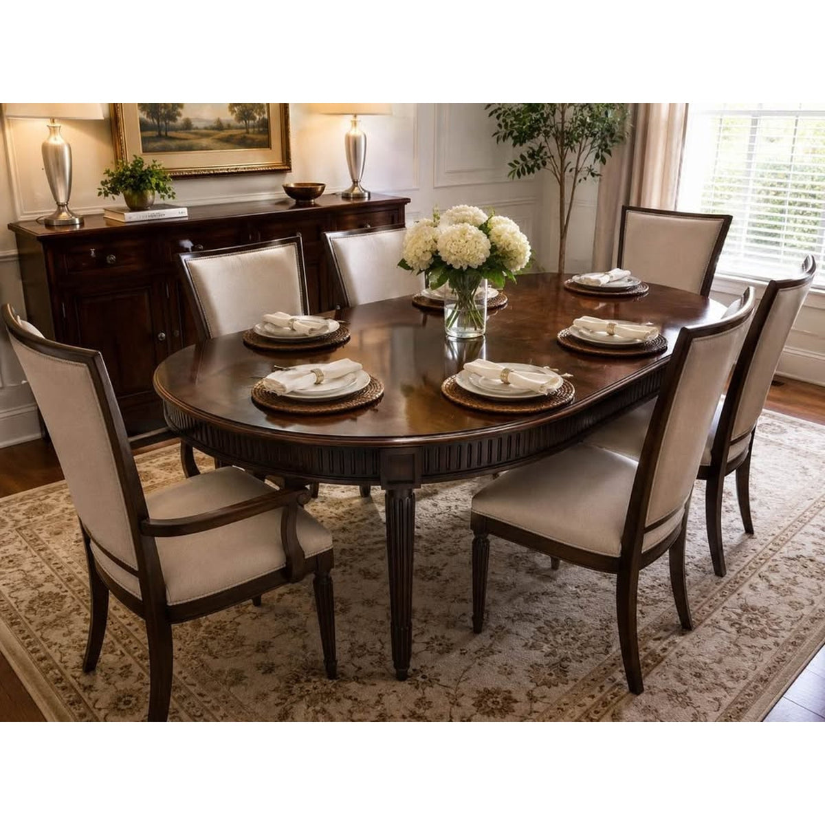 New Traditional Designer Oval Extension Dining Table | Seats 10 | 2 Leaves | Open Box Delivery