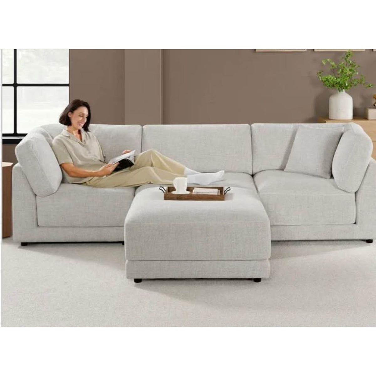 Costco Dayna 4-Piece Modular Sectional Sofa | Light Gray Fabric Couch | Aiden & Ivy Delivery Avail