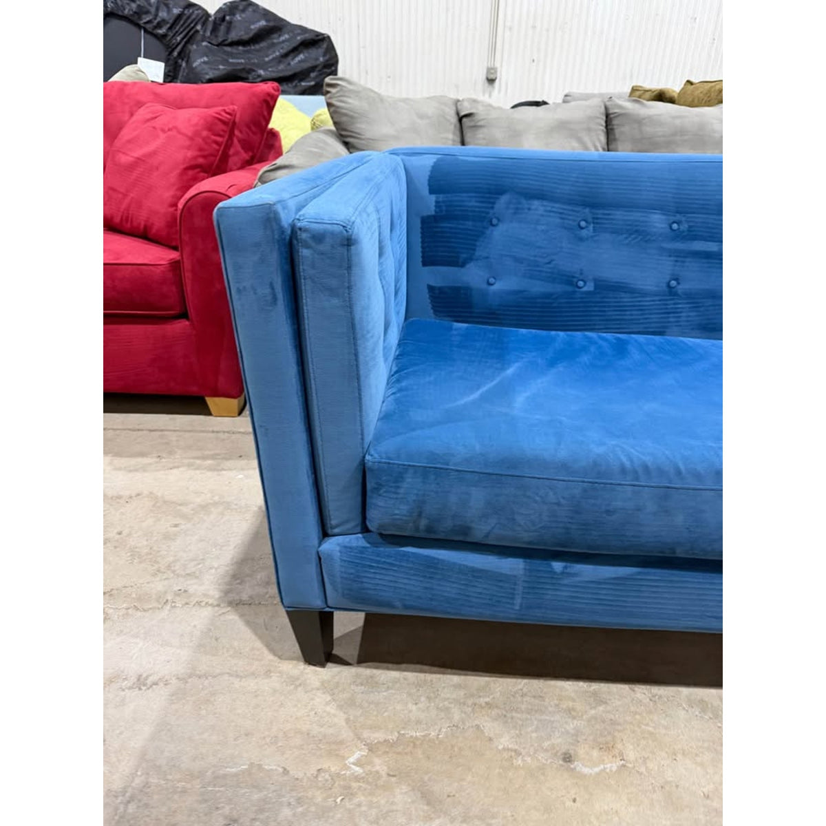 Blue Velvet Macys Sofa Couch - Shampooed & Cleaned - Stylish Color - Comfy - Delivery Available