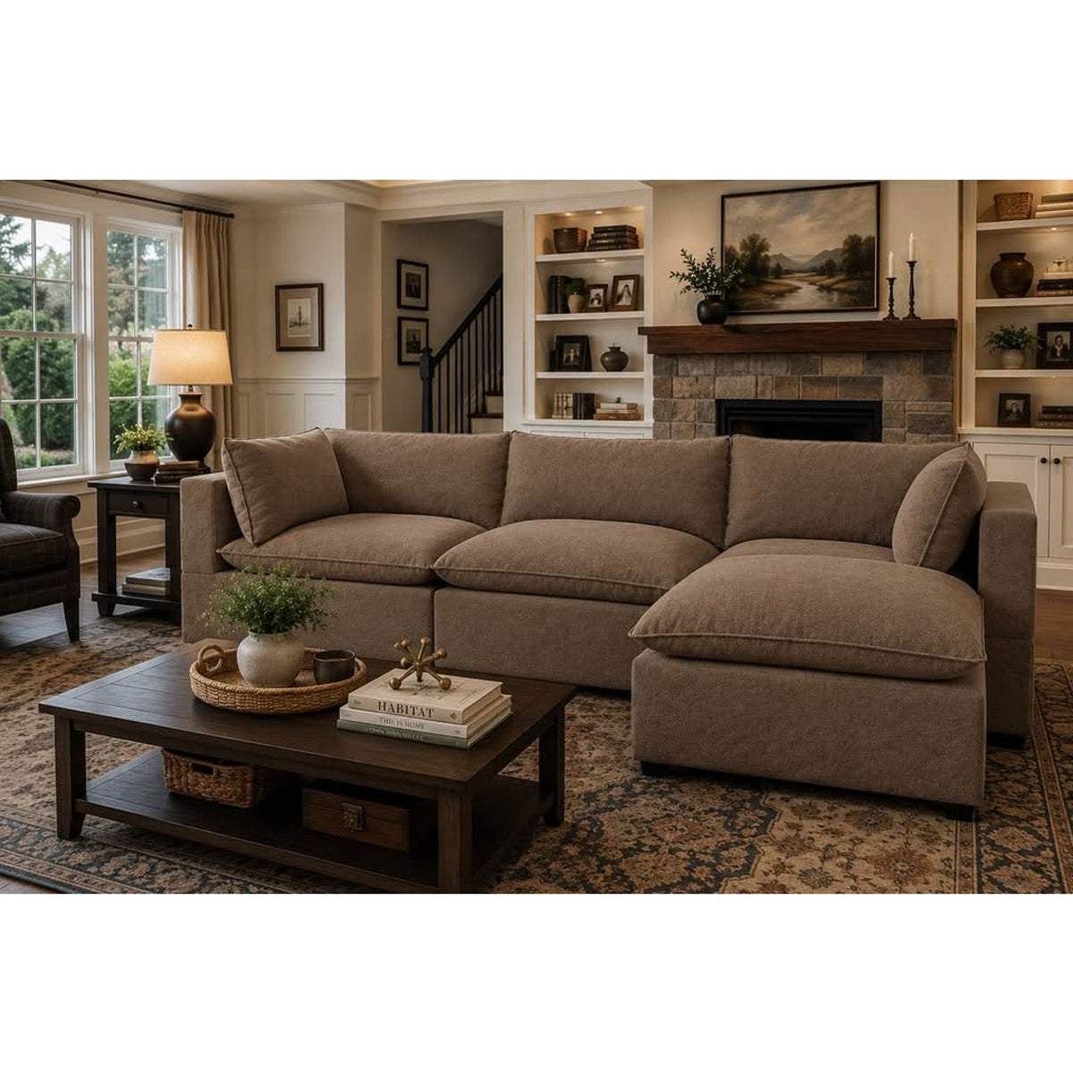 Albany Park Kova Pillow Cushion Sofa + Ottoman | Hazelnut Performance Bouclé | 122” - Delivery