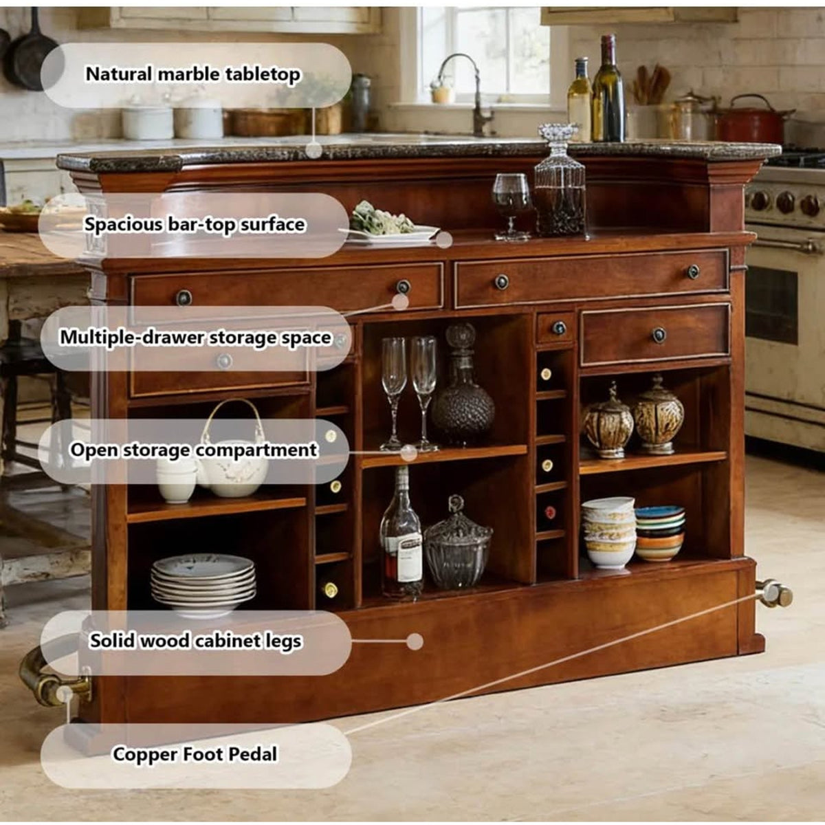 New Vintage Style Home Bar with Marble Top – $2,399 Retail – Delivery Available