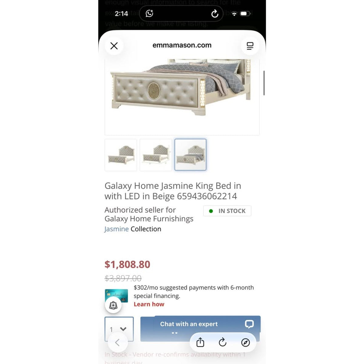 Galaxy Home Jasmine King Bed + LED Dresser – $6,897 Retail – Open Box – Delivery Available