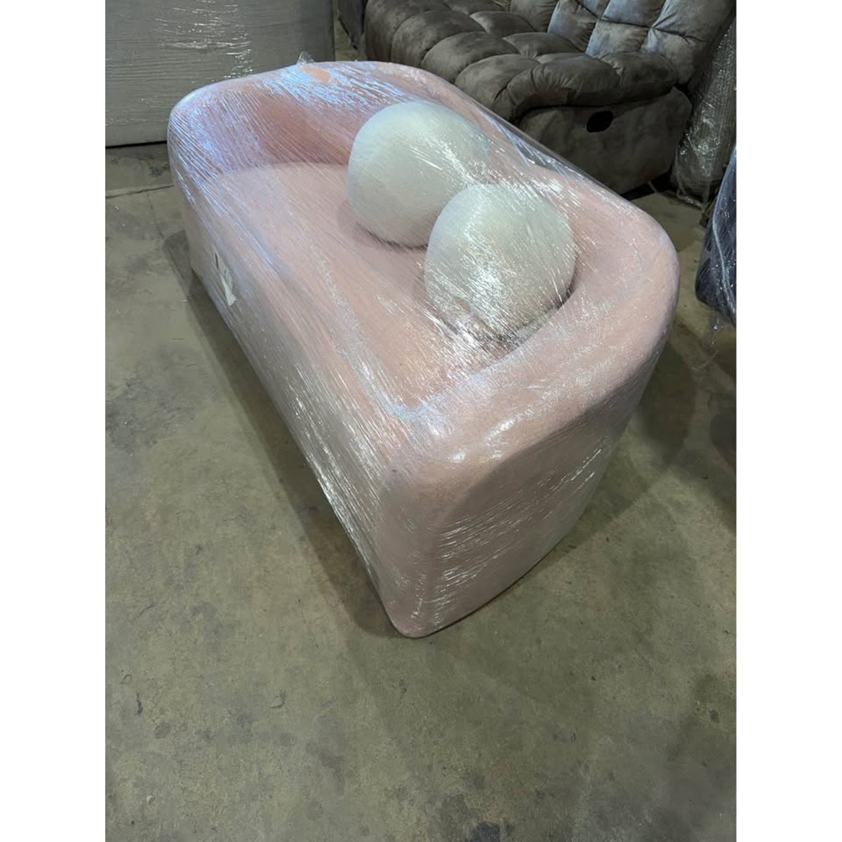New 62” Curved Pink Teddy Bouclé Loveseat – $1,299 Retail – Delivery Available