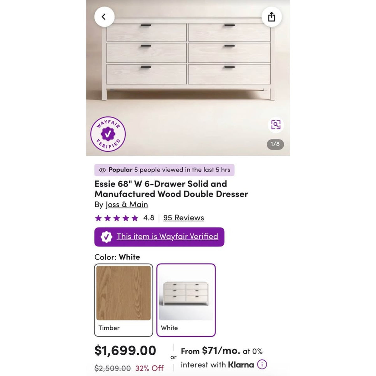 New Joss & Main Essie 68” 6-Drawer Dresser – Timber – $2,509 Retail – Delivery Available