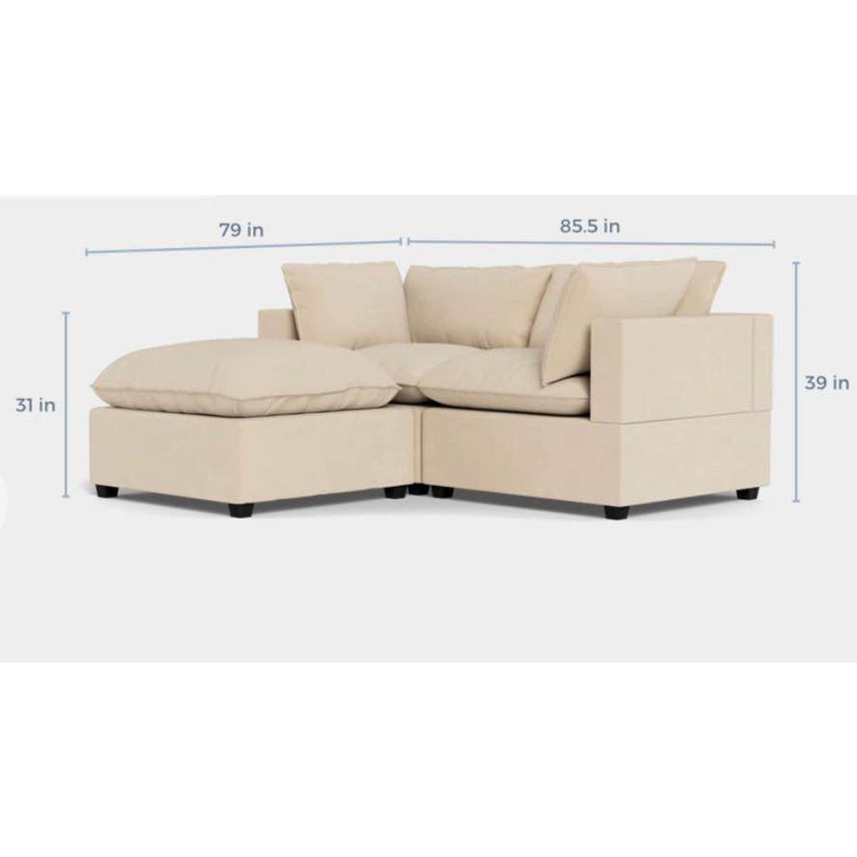 Albany Park Kova Pillow Cushion Sofa + Ottoman | Almond Performance Velvet | 86” Delivery Available