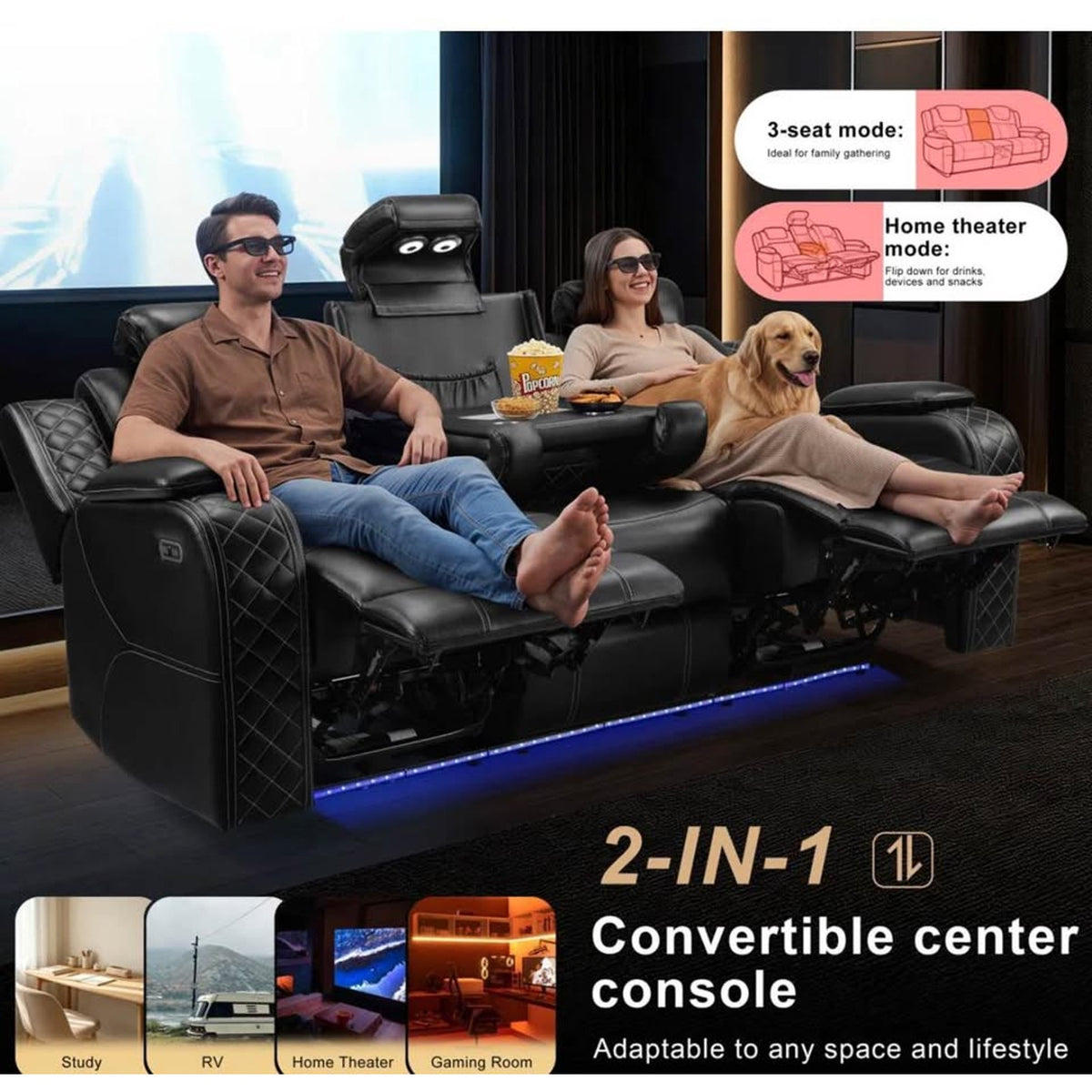 New 83” Power Reclining Theatre Sofa – Black - $2,460 Retail – Open Box – Delivery Available