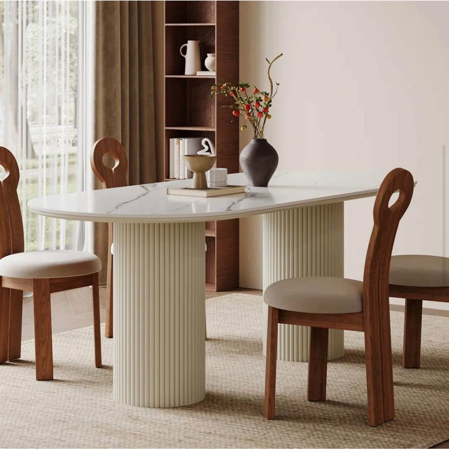 70” Stone Top Double Base Modern DiningTable for 6 - $1500 Retail - Blemish - Delivery Available