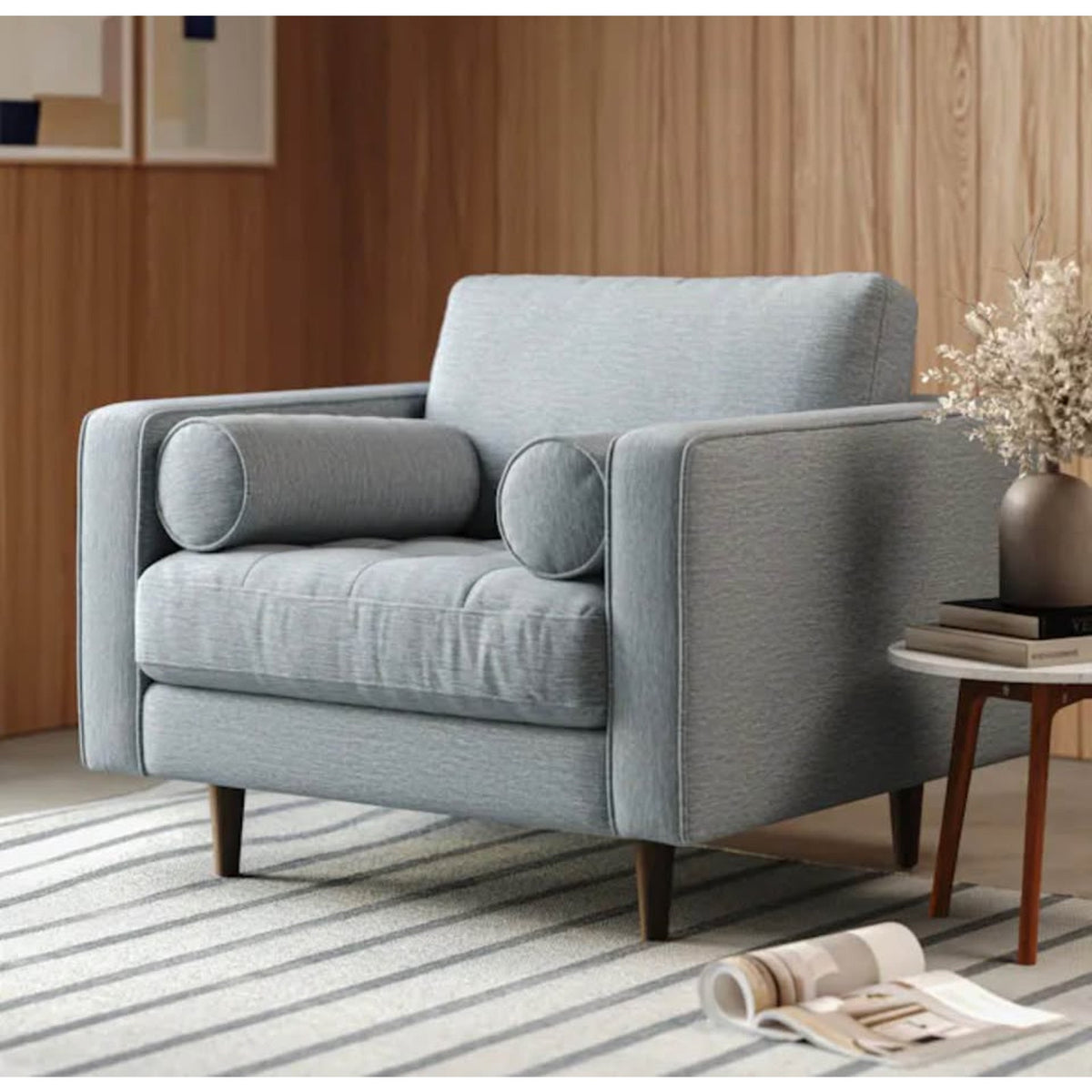Article Sven Tufted Lounge Chair – Silver Light Blue Open Box $1099 Retail - Delivery Available