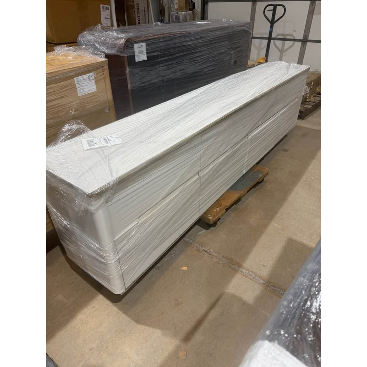 Modern 94.5” 8-Drawer Media Console / Sideboard – White Stone Top – New Open Box
