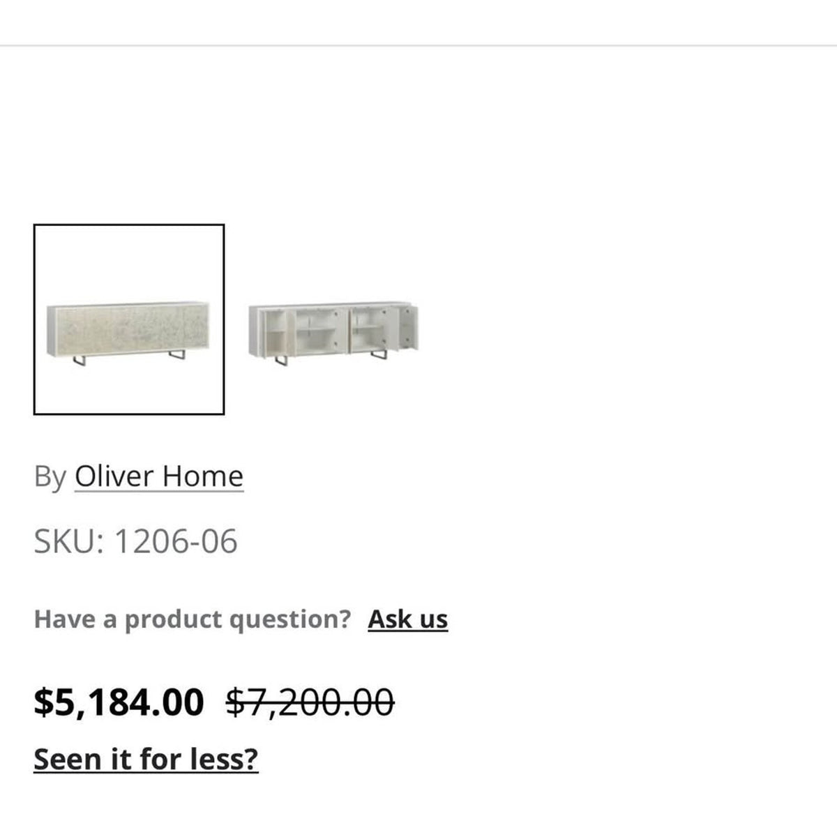 New Designer Oliver Home 112” Capiz Shell Sideboard – $6,273 Retail – Delivery Available