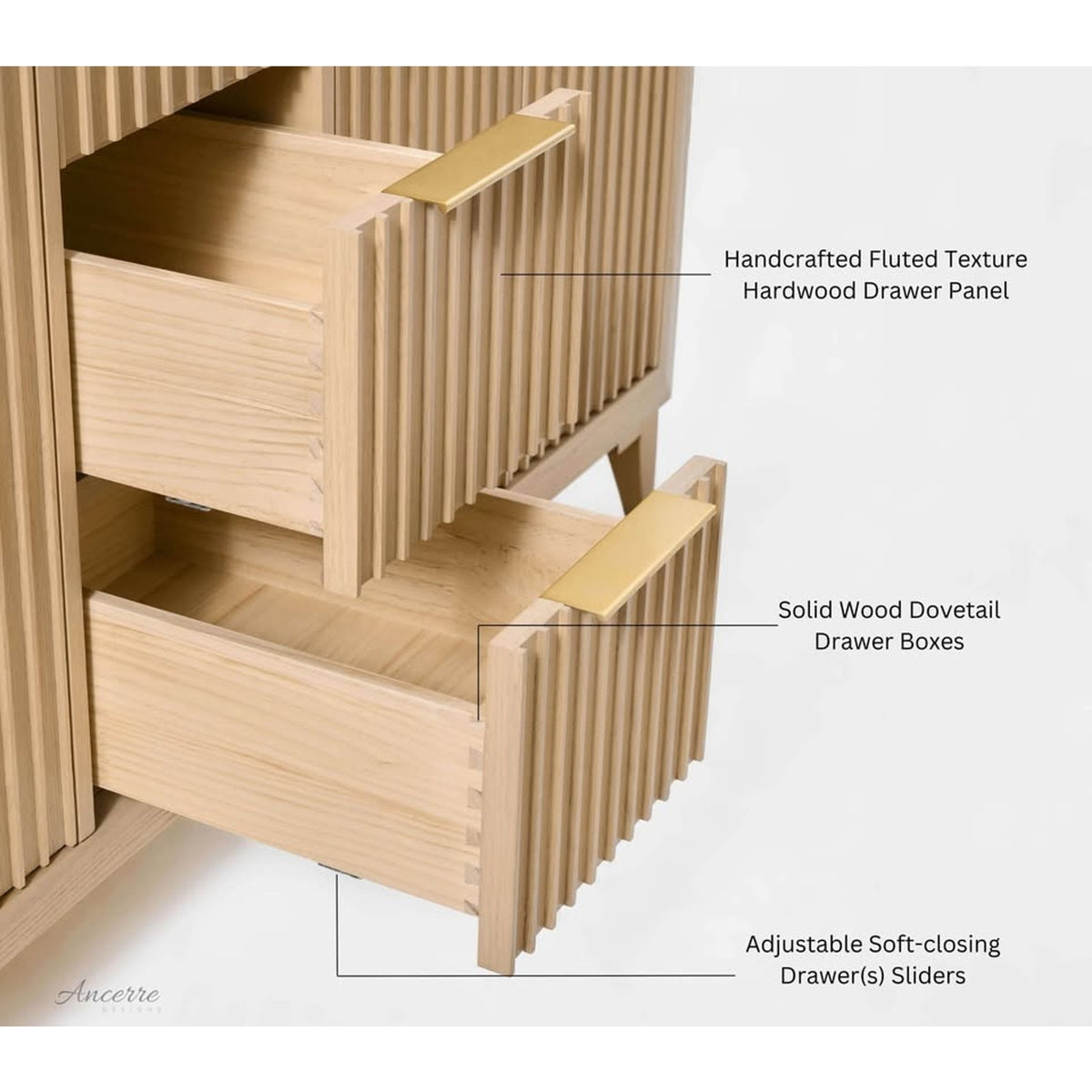 Ancerre Turlington 36” White Oak Bathroom Vanity | Right Offset Sink | Fluted Modern Design