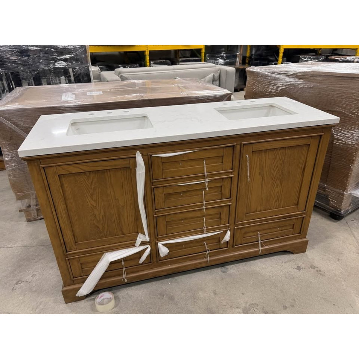 New 60” Double Sink Bathroom Vanity w/ White Stone Top – Open Box - Delivery Available
