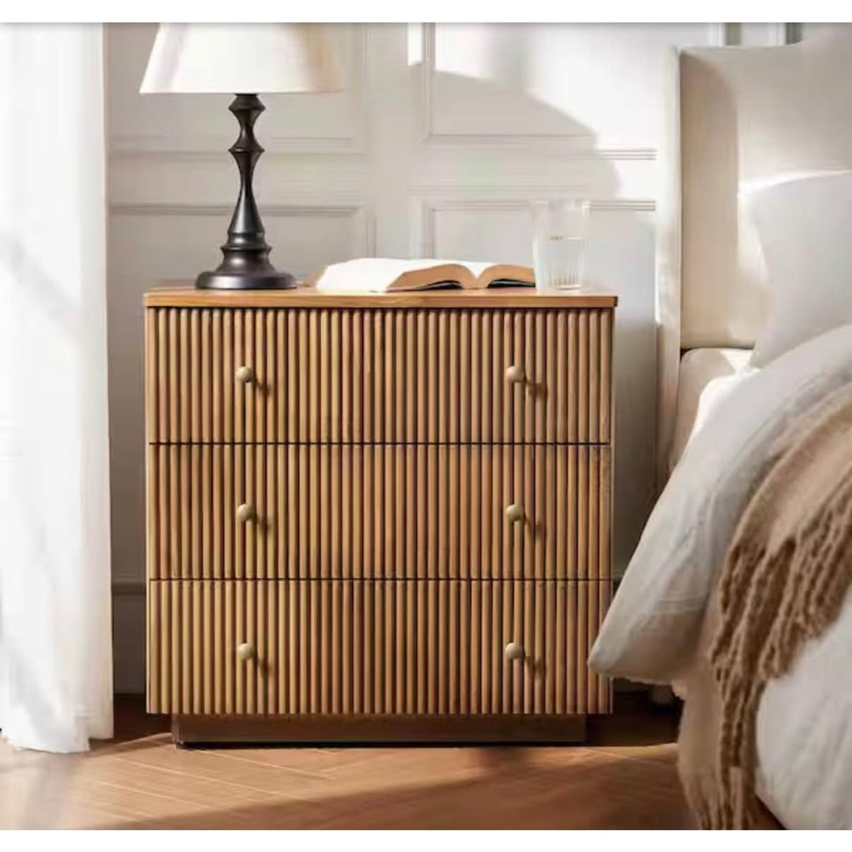 3-Drawer Nightstand - New open box - $469 Retail Solid Wood with Charging Station - Delivery
