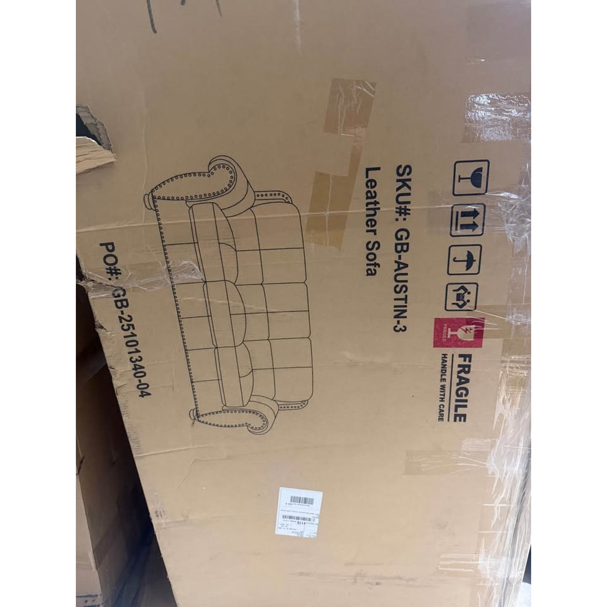 New 85” Genuine Leather Rolled Arm Sofa – New Open Box - Delivery Available