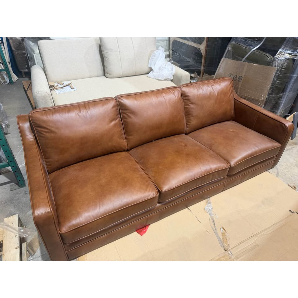 New 81” Brown Faux Leather Sofa – Open Box – Delivery Available