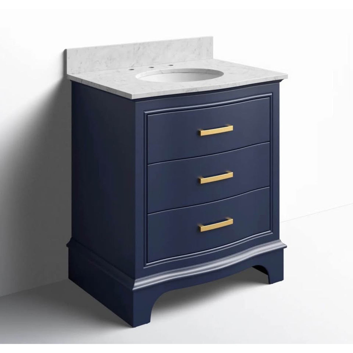 New 30” Navy Blue Bathroom Vanity – Carrara Marble Top – Retail $1,410 – Delivery Available
