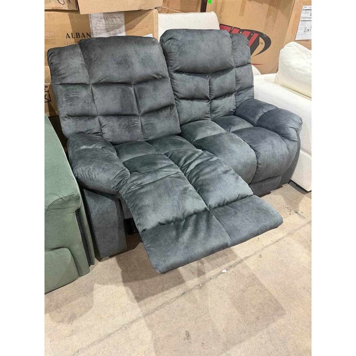 Charcoal Microfiber Reclining Loveseat - New Open Box - 1 side working - delivery available