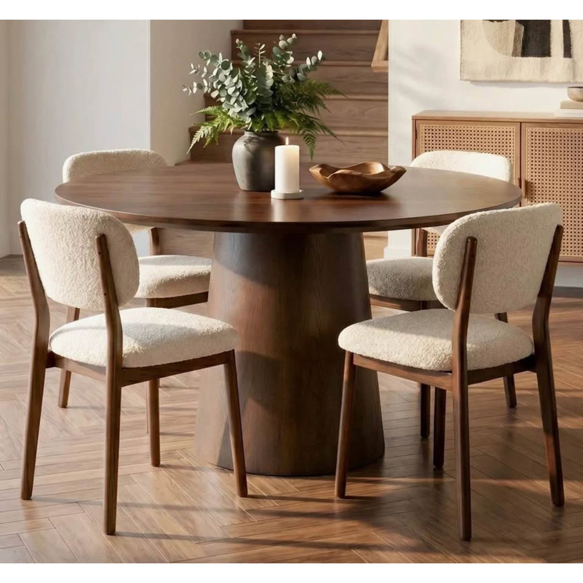 52” Round Walnut Pedestal Dining Table – New Open Box – Modern Design - Delivery Available