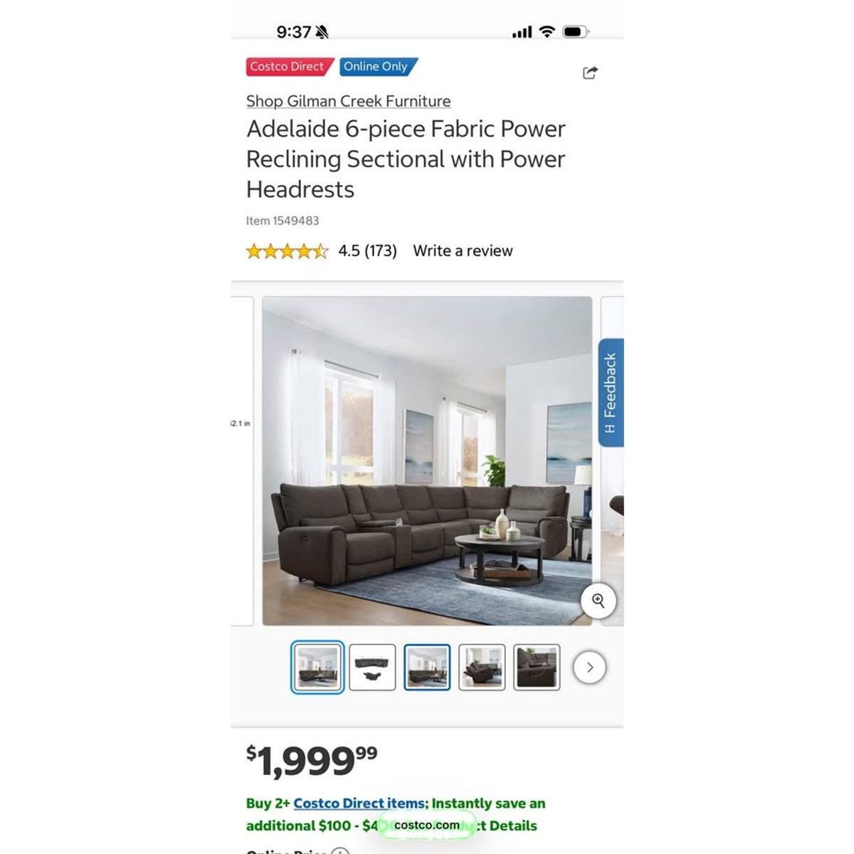 Adelaide 6-Piece Fabric Power Reclining Sectional with Power Headrests – Gray - Delivery Available