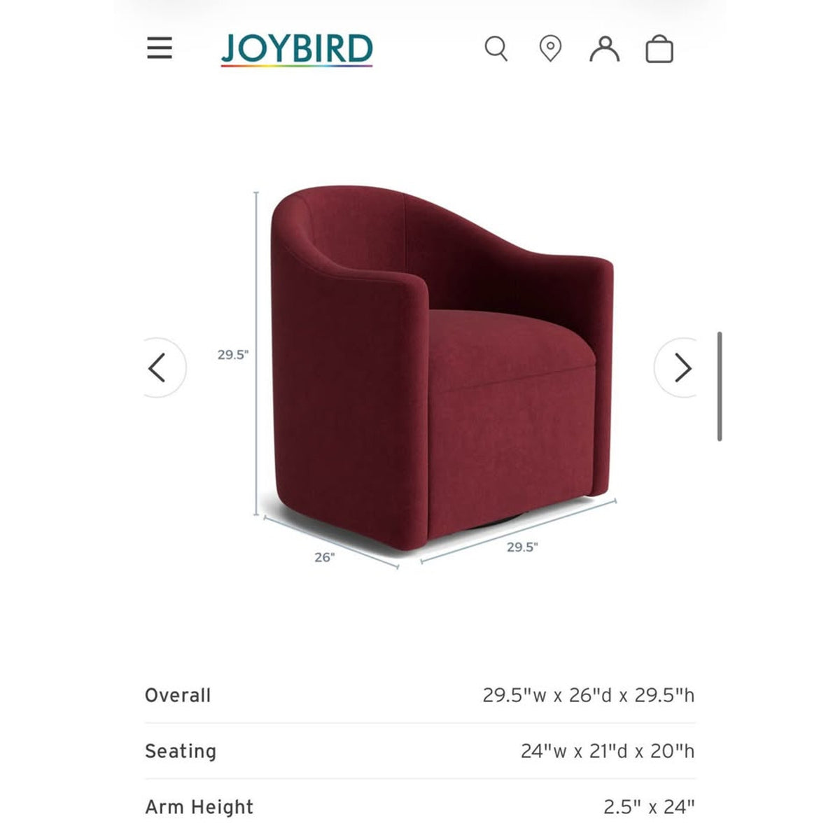 Joybird Jolie Swivel Chair | New Open Box | Designer Accent Chair $1500+ Retail  Delivery Available