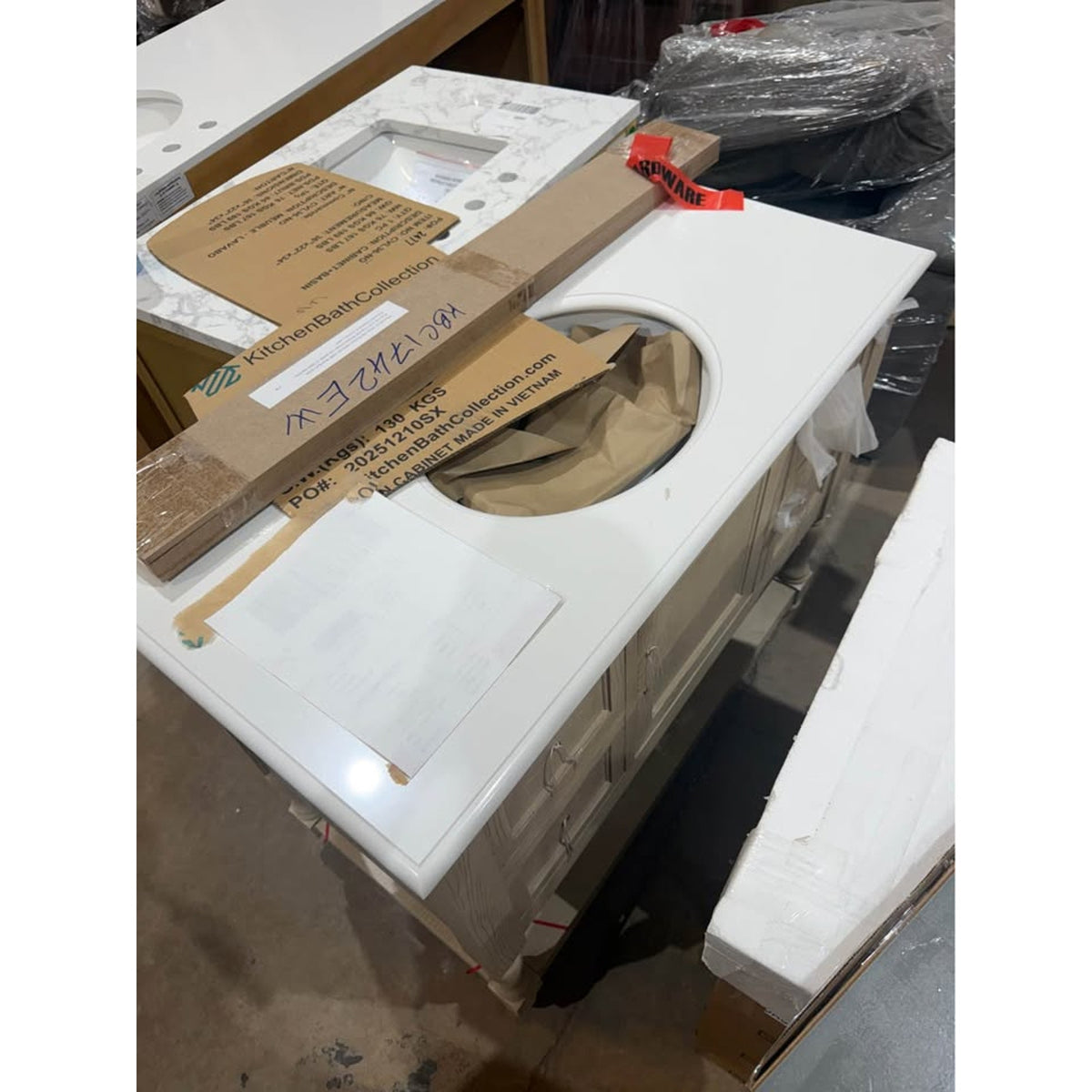 Kitchen Bath Collection 42” Bathroom Vanity – SHIPPING DAMAGE Weathered Oak Finish