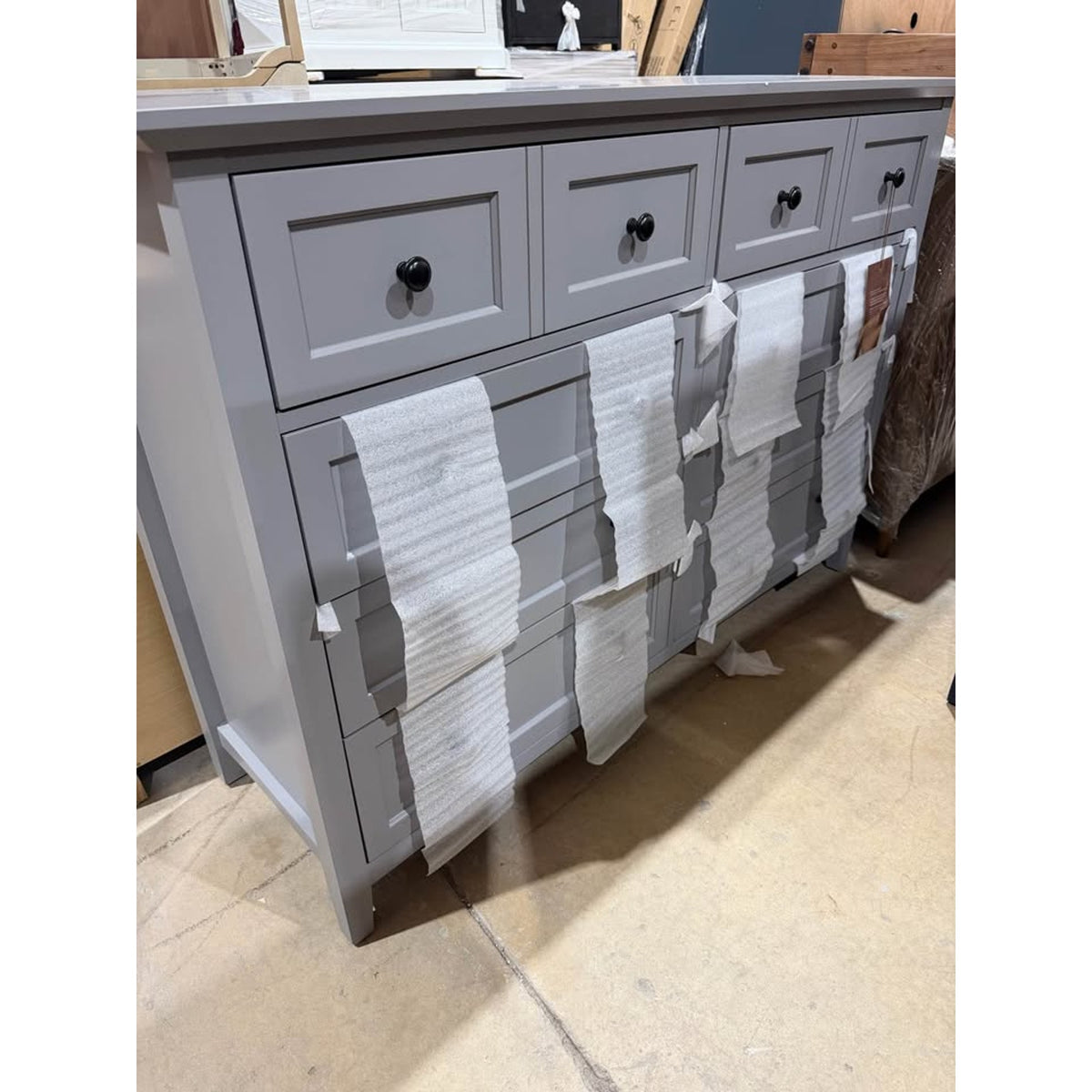 60” Gray 8-Drawer Solid Wood Dresser – New Open Box