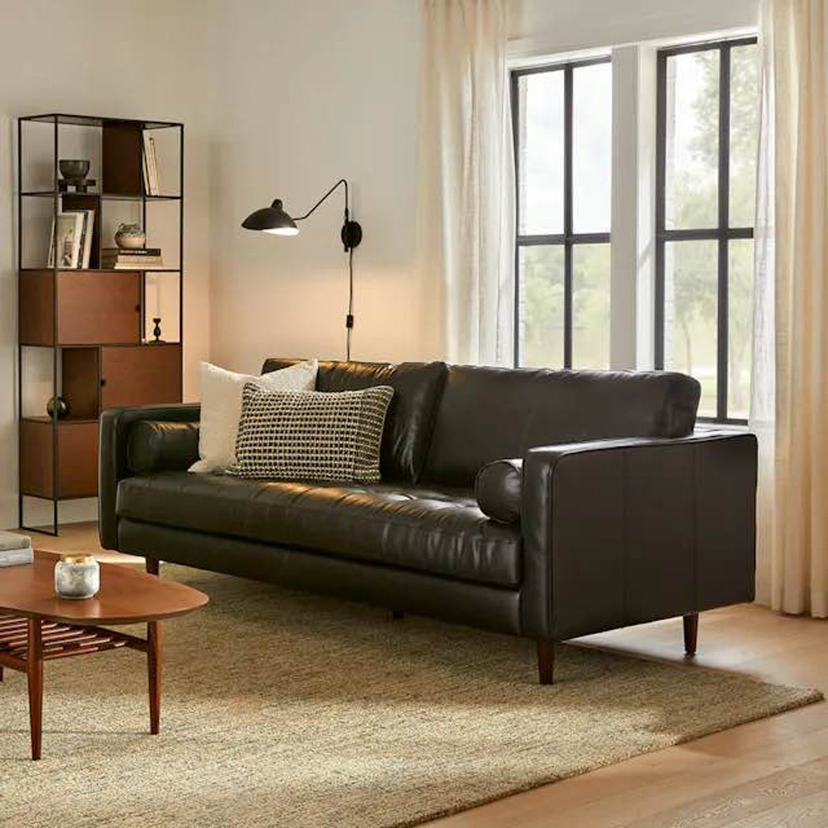 New Article Sven 88” Tufted Leather Sofa – Oxford Black – $1,699 Retail – Delivery Available